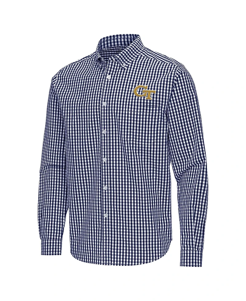 Antigua Men's Navy Georgia Tech Yellow Jackets Ellis Woven Tri-Blend Long sleeves Button-Down Shirt