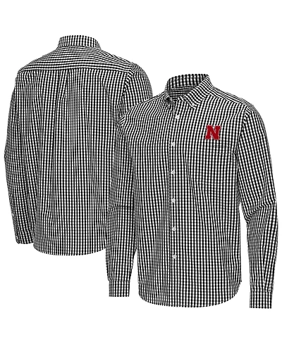 Antigua Men's Black Nebraska Huskers Ellis Woven Tri-Blend Long sleeves Button-Down Shirt
