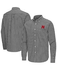 Antigua Men's Black Nebraska Huskers Ellis Woven Tri-Blend Long sleeves Button-Down Shirt
