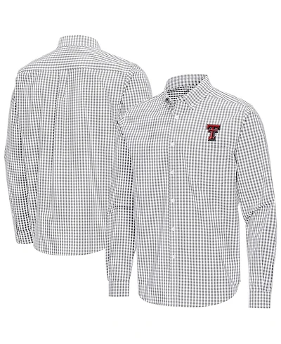 Antigua Men's Gray Texas Tech Red Raiders Ellis Woven Tri-Blend Long sleeves Button-Down Shirt