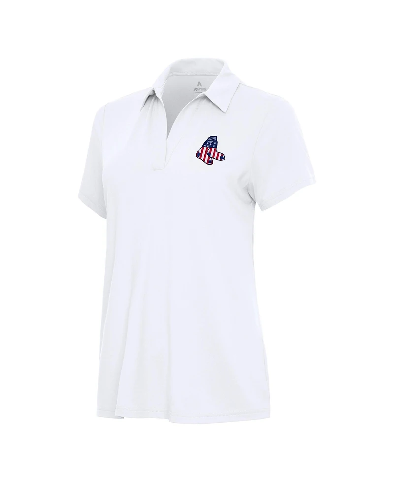 Antigua Women's White Boston Red Sox Era Stars and Stripes Team Logo Polo Shirt