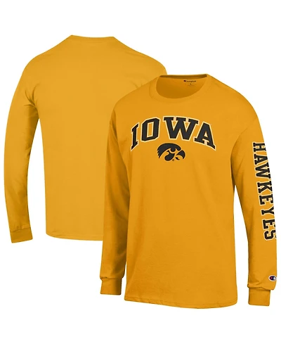 Champion Men's Gold Iowa Hawkeyes Arch Over Logo 2-Hit Long sleeves T-Shirt