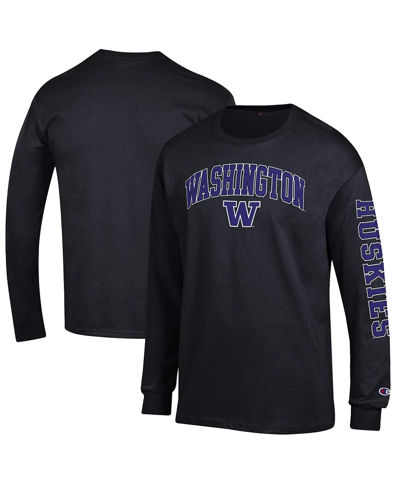 Champion Men's Black Washington Huskies Arch Over Logo 2-Hit Long sleeves T-Shirt