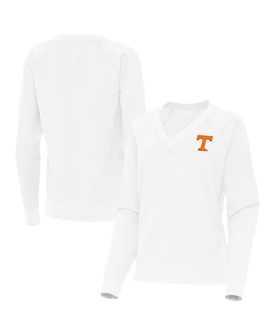 Antigua Women's White Tennessee Volunteers Varsity V-Neck Tri-Blend Pullover Sweatshirt