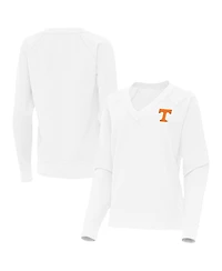 Antigua Women's White Tennessee Volunteers Varsity V-Neck Tri-Blend Pullover Sweatshirt