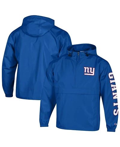 Champion Men's Royal New York Giants Packable Hooded Windbreaker Half-Zip Jacket
