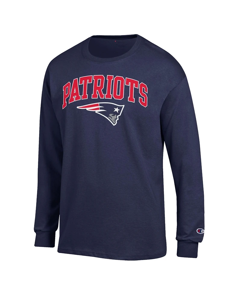 Champion Men's Navy New England Patriots Arch Over Logo Long sleeves T-Shirt