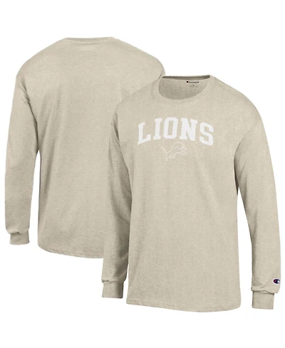 Champion Men's Heather Oatmeal Detroit Lions White Ink Jersey Long sleeves T-Shirt