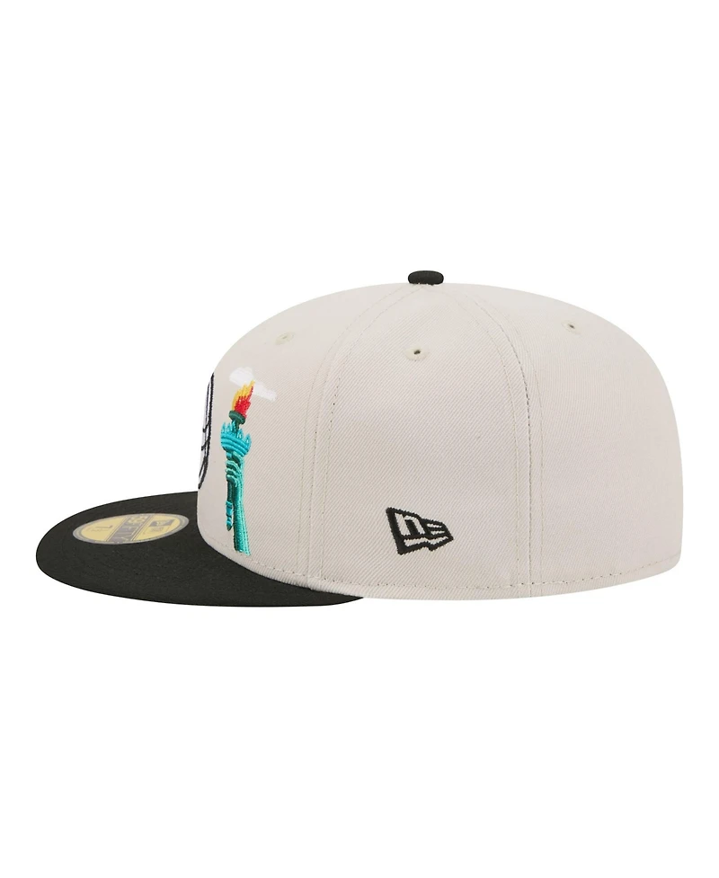 New Era Men's Tan/Black Brooklyn Nets Localized City Icon 59FIFTY Fitted Hat