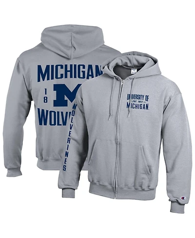Champion Men's Heather Gray Michigan Wolverines Varsity Power Blend Full-Zip Fleece Hoodie