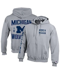 Champion Men's Heather Gray Michigan Wolverines Varsity Power Blend Full-Zip Fleece Hoodie