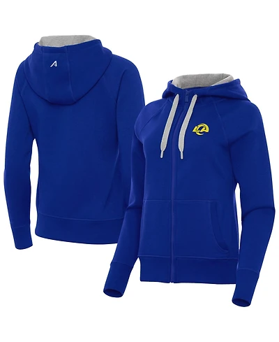Antigua Women's Los Angeles Rams Victory Brushed-Back Fleece Embroidered Graphics Full-Zip Hoodie