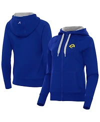 Antigua Women's Los Angeles Rams Victory Brushed-Back Fleece Embroidered Graphics Full-Zip Hoodie