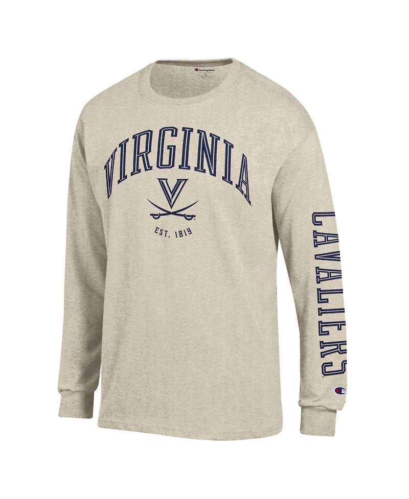 Champion Men's Heather Oatmeal Virginia Cavaliers Neutral Arch Long-Sleeve T-Shirt