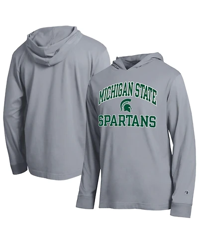 Champion Men's Heather Gray Michigan State Spartans High Motor All-Star Long sleeves Hooded T-Shirt