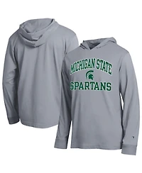 Champion Men's Heather Gray Michigan State Spartans High Motor All-Star Long sleeves Hooded T-Shirt
