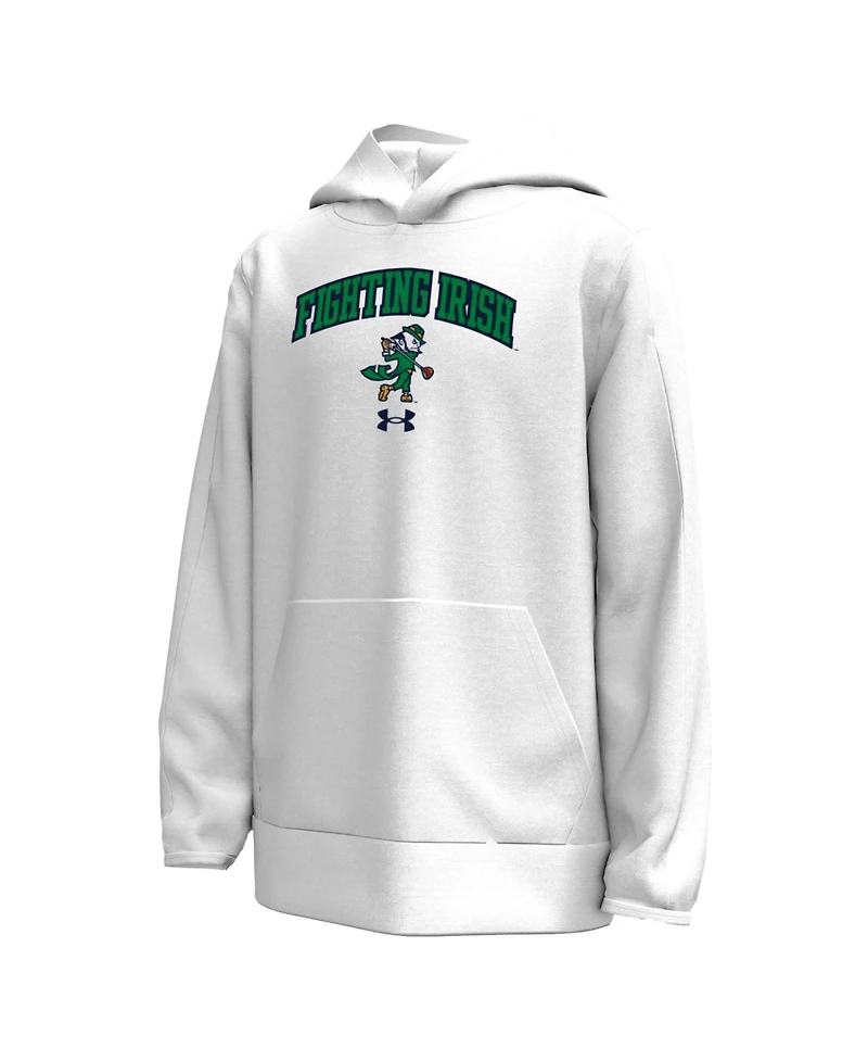 Under Armour Big Boys and Girls White Notre Dame Fighting Irish Golfing Leprechaun Fleece Performance Hoodie