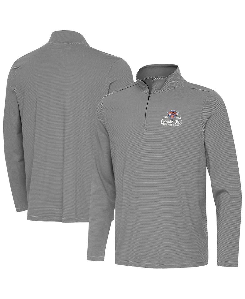 Antigua Men's Black New York Knicks 2026 Nba Finals Champions Wordmark Twine Quarter-Zip Pullover Sweatshirt
