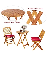 Sugift 3 Pieces Patio Folding Bistro Set with Padded Cushion and Round Coffee Table