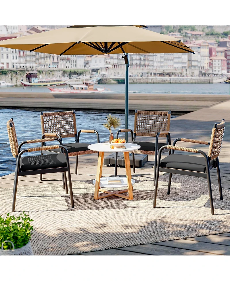 homfan Set of 2 Or 4 Stackable Dining Armchairs - Weatherproof Polyrattan and Breathable Textilene, Heavy Duty Metal Frame with Cushions, for Garden