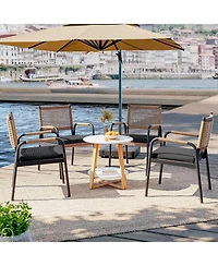 homfan Set of 2 Or 4 Stackable Dining Armchairs - Weatherproof Polyrattan and Breathable Textilene, Heavy Duty Metal Frame with Cushions, for Garden