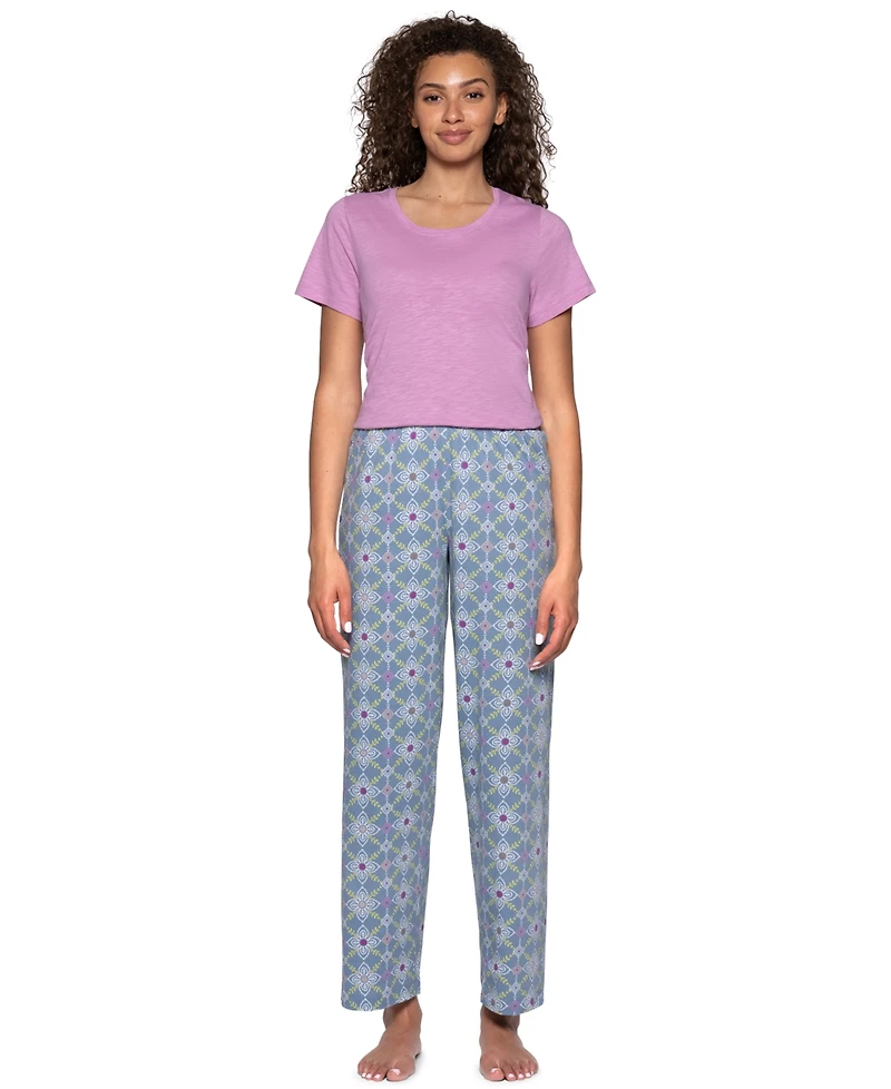 Hue Women's Got Me Stitches Cotton-Blend Relaxed-Fit Pajama Pants