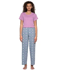Hue Women's Got Me Stitches Cotton-Blend Relaxed-Fit Pajama Pants