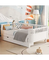 Streamdale Furniture Twin Size Wood Platform Bed with Rails for Kids