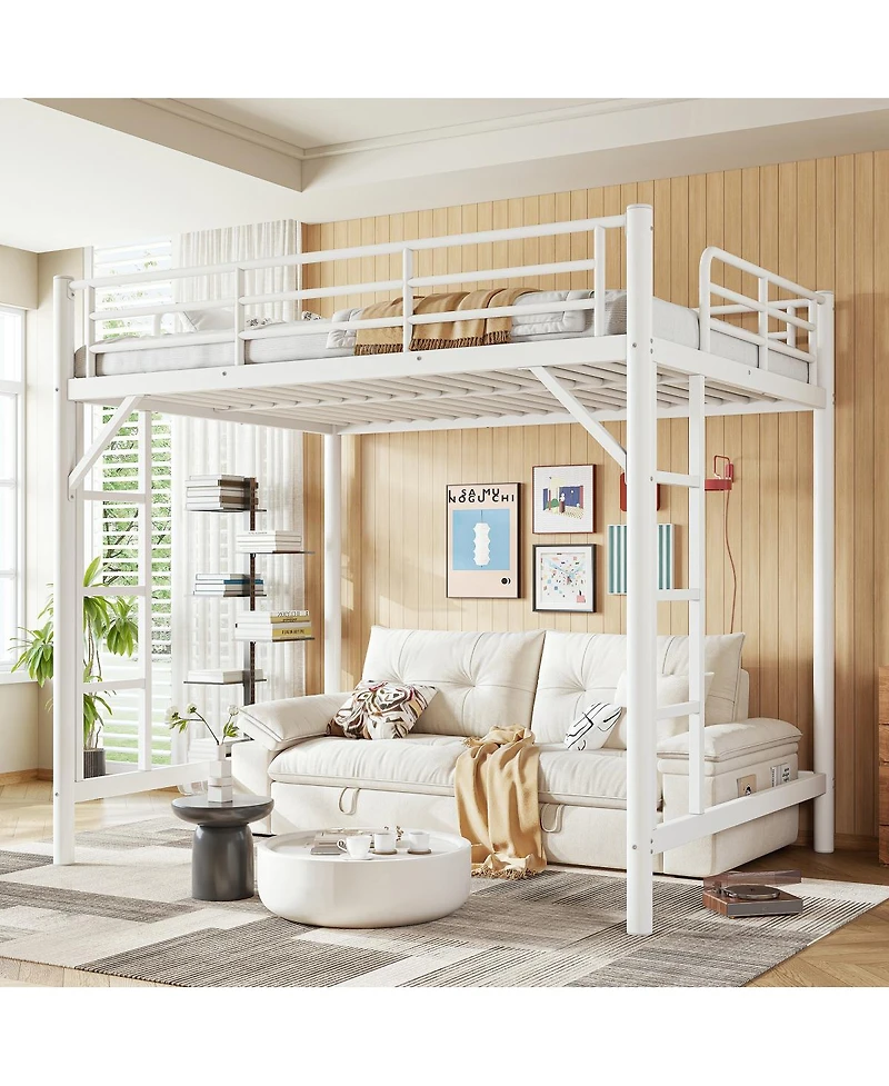 Streamdale Furniture Full Size Metal Loft Bed with Ladder and Guardrails