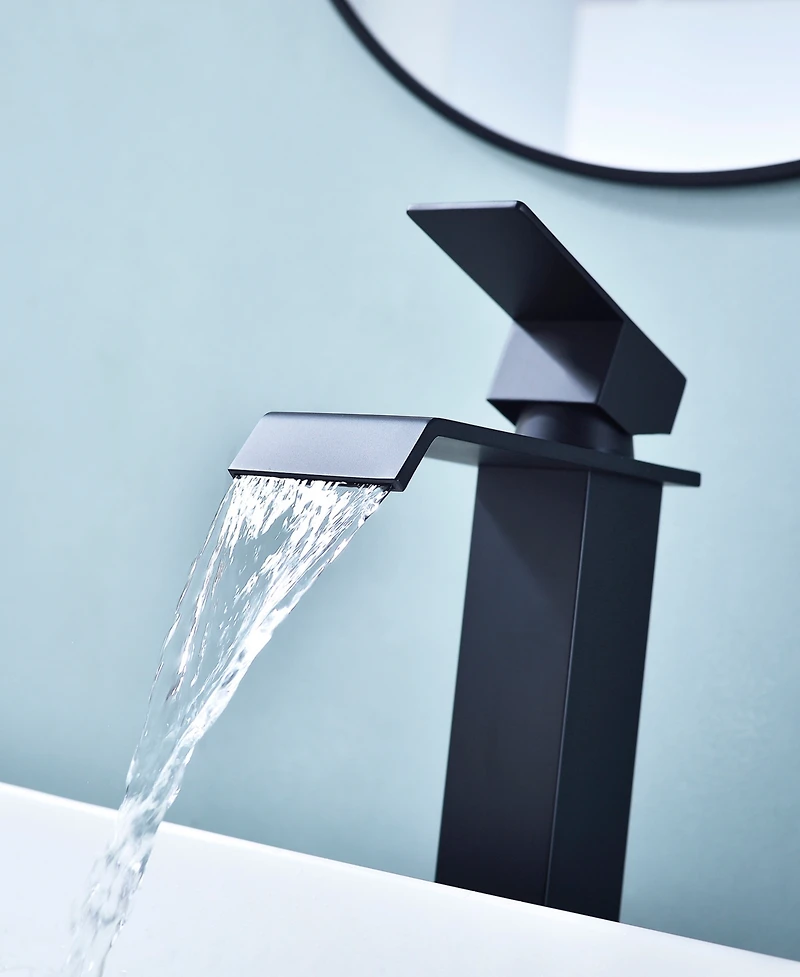 Thirtypeachy Single Handle Waterfall Bathroom Sink Faucet with Pop-Up Drain, Tall Stainless Steel Vessel