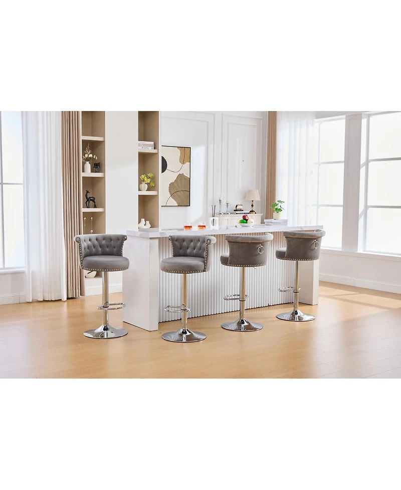 Streamdale Furniture Velvet Swivel Bar Stools Set of 2 with Chrome Nailheads
