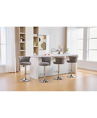 Streamdale Furniture Velvet Swivel Bar Stools Set of 2 with Chrome Nailheads