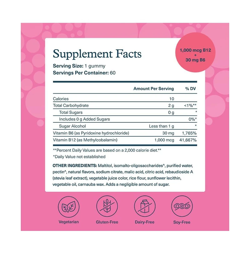 Youtheory B12B6 Vitamin B6 and Vitamin B12 Offers Brain Health, Energy and Immunity Support Dairy, Soy and Gluten Free 60 Gummies