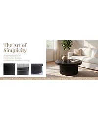 Streamdale Furniture 33.5" Round Fluted Wood Parquet Coffee Table, Mid-Century Modern Cocktail Table
