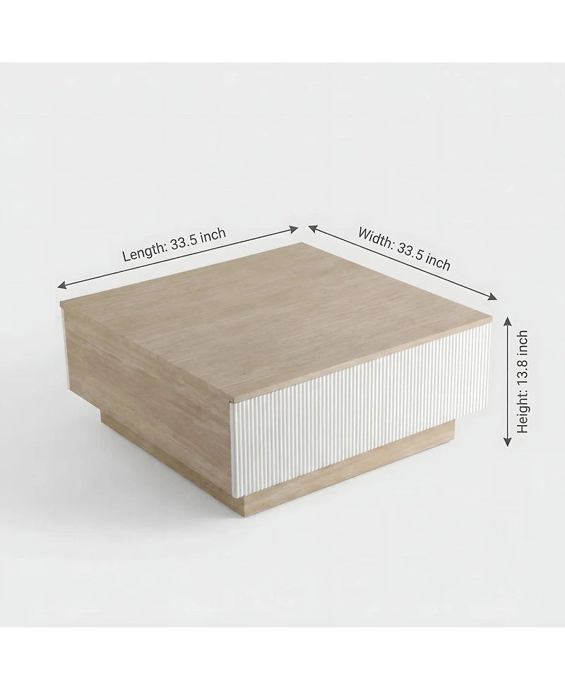 Streamdale Furniture Modern Faux Travertine Coffee Table with 2 Drawers, Stone Center Table