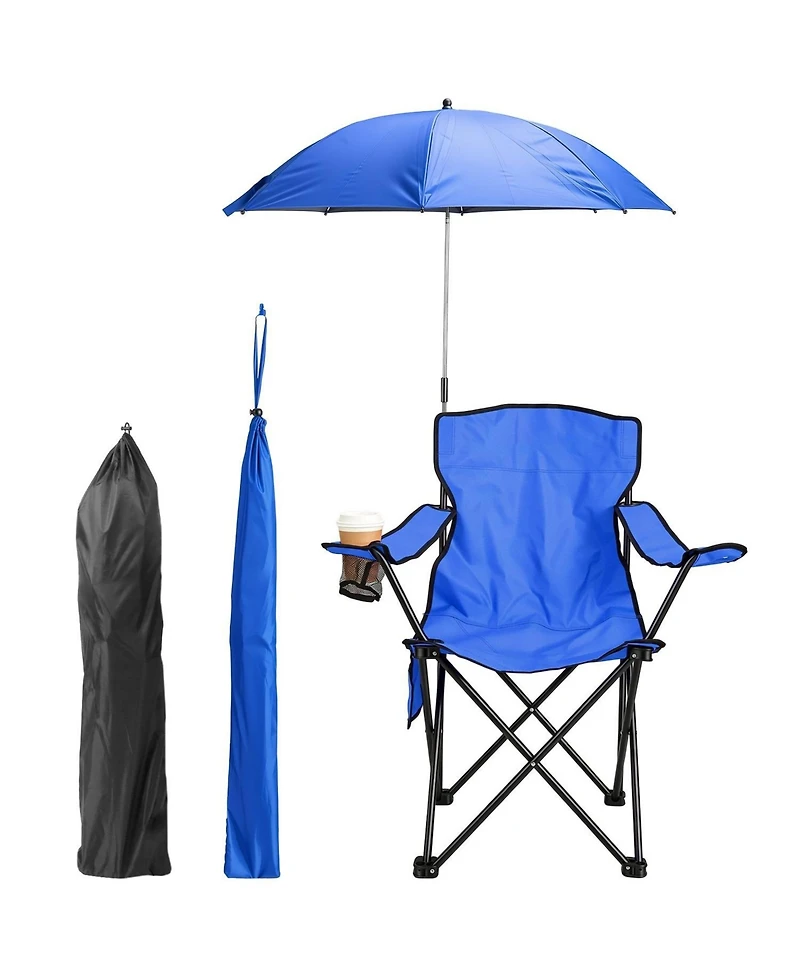 Zeny Camping Chair with Umbrella Lightweight Foldable Outdoor Cup Holder Detachable Sun Canopy Carrying Bag