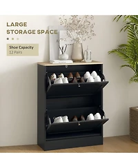 Homcom Slim Shoe Cabinet with 2 Flip Drawers & Adjustable Shelves,