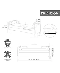 Streamdale Furniture 64.7" Corduroy Flip-Top Storage Bed Bench with Armrests and Backrest