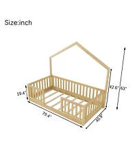 Streamdale Furniture Twin Floor Bed with High Rails and Light for Kids