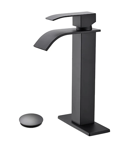 Thirtypeachy Single Handle Waterfall Bathroom Sink Faucet, Stainless Steel Vessel Tap with Pop-Up Drain