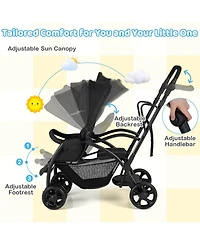 Costway Sit and Stand Double Stroller with Adjustable Handle Bar Backrests Footrest Canopies