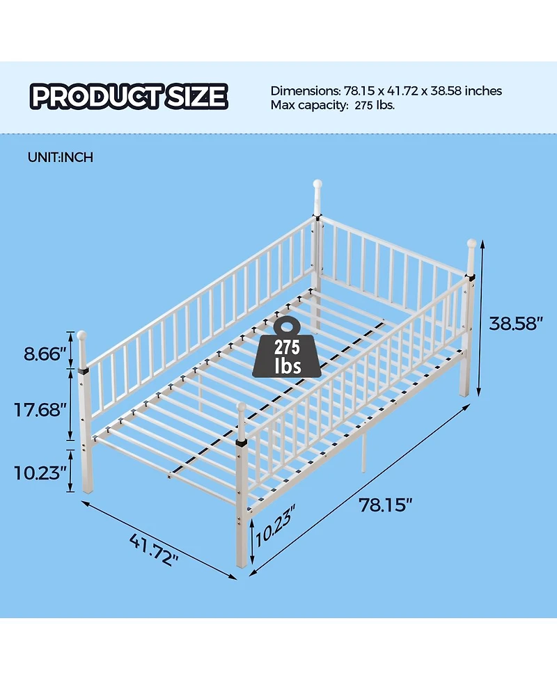 Streamdale Furniture Sturdy Metal Bed Frame for Kids, Teens, and Adults