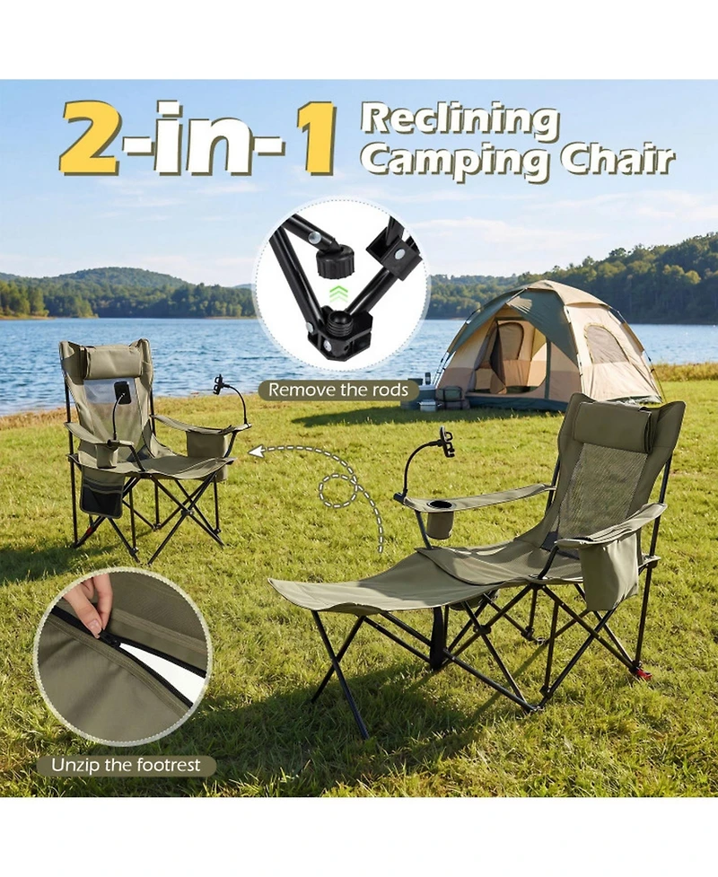 Sugift 2-in-1 Reclining Camping Chair Converting to Lounger with 3-Level Adjustable Backrest