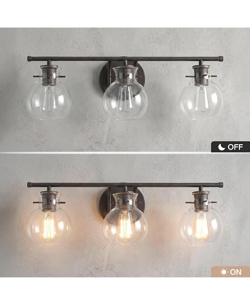 Tribesigns 3-Light Bathroom Vanity Light Wall Mount Fixture with Clear Glass Shades, Damp Rated for Bathroom, E26 Base