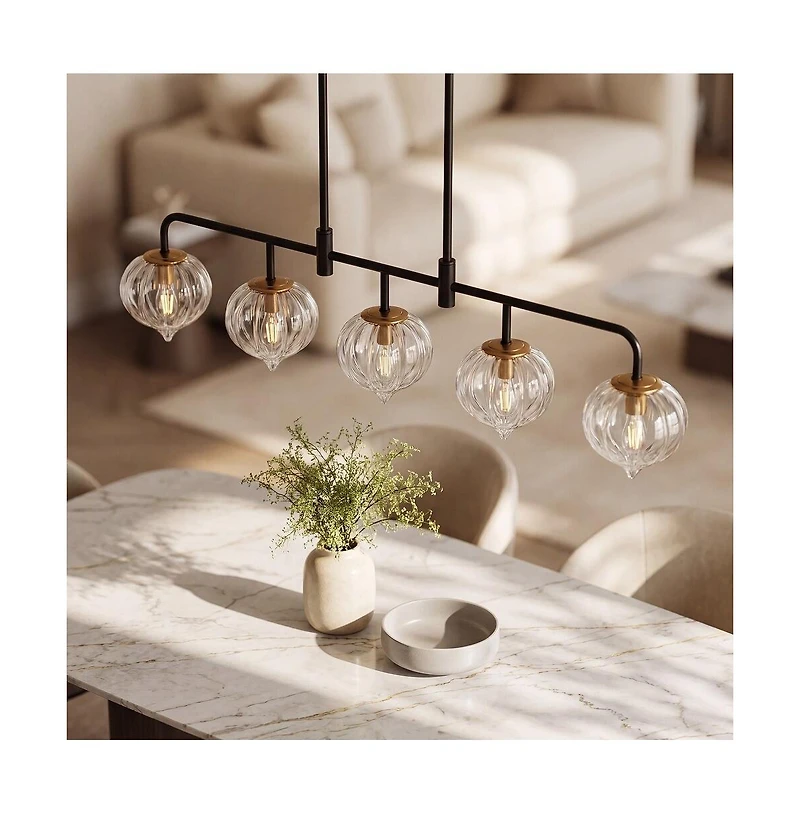 Tribesigns 5-Light Linear Kitchen Island Pendant Light with Adjustable Downrods