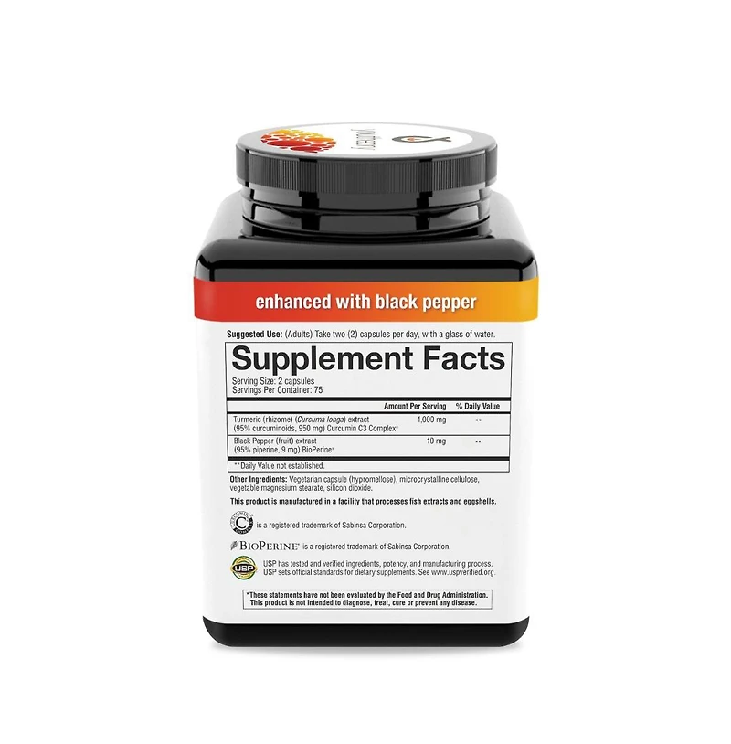 Youtheory Turmeric Extra Strength, 150 Vegetarian Capsules 75 Day Supply, Supplement for Muscle and Brain Health