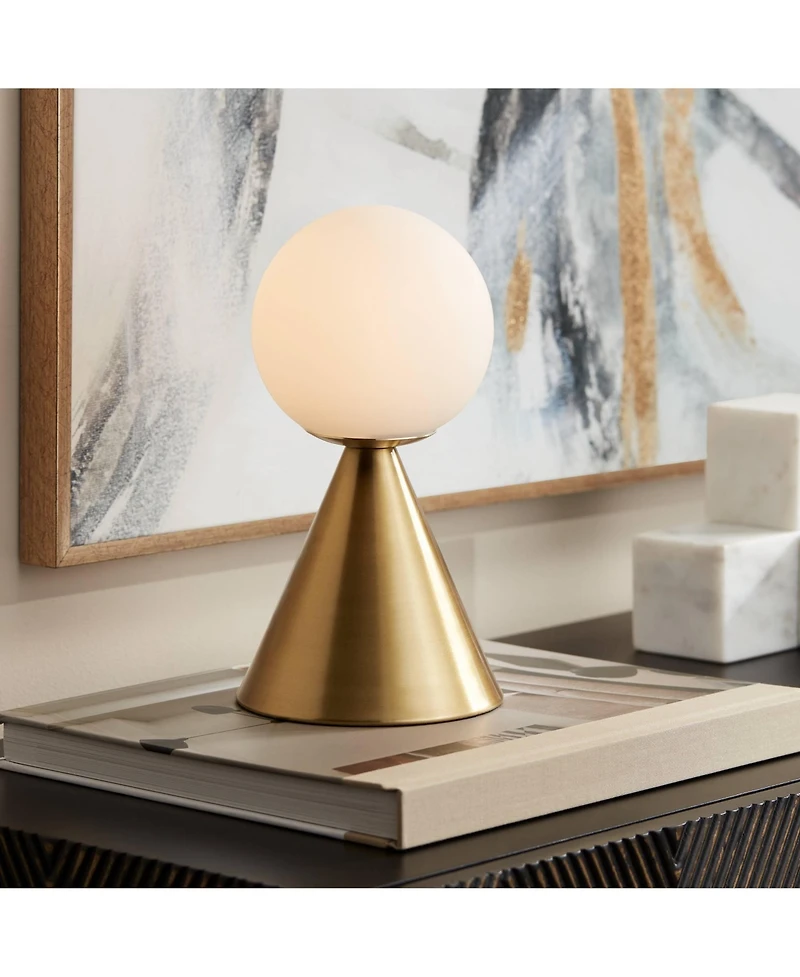 360 Lighting Mobley 10 1/2" High Small Mid Century Modern Glam Accent Table Lamp Metal Single Glass Shade Living Room