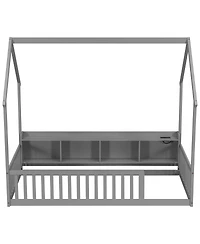 Streamdale Furniture Twin House Floor Bed with Led, Storage and Charging Station