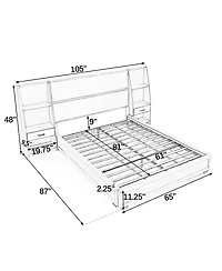 Streamdale Furniture Queen Velvet Storage Platform Bed Frame with Bookcases and Drawer