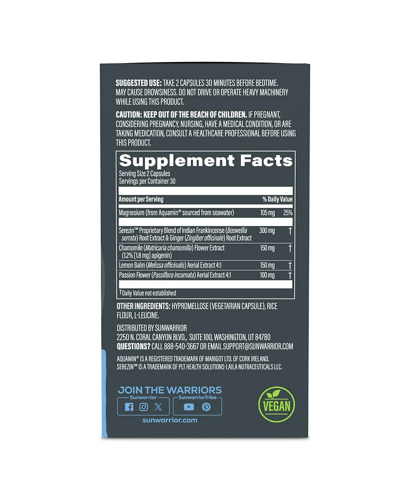 Sunwarrior Active Sleep and Restore Capsules, 60 Capsules, 30 Servings